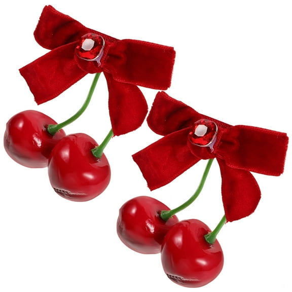 Masteelf 1 Pair Cherry Hair Pins Cute Bow Hair Clips Lovely Cherry Hair Clips Ponytail Hair Accessories Red Fruit Hair Barrettes For Girls and Women