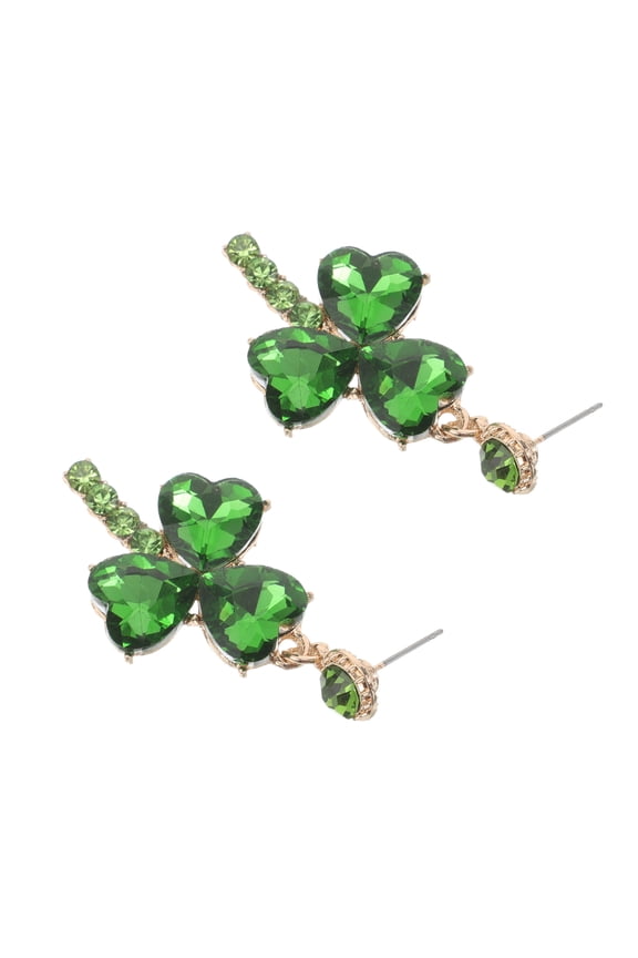 1 Pair Green Shamrock Dangle Earrings For Women St. Patrick'S Day Rhinestone Drop Earrings Irish Holiday Jewelry