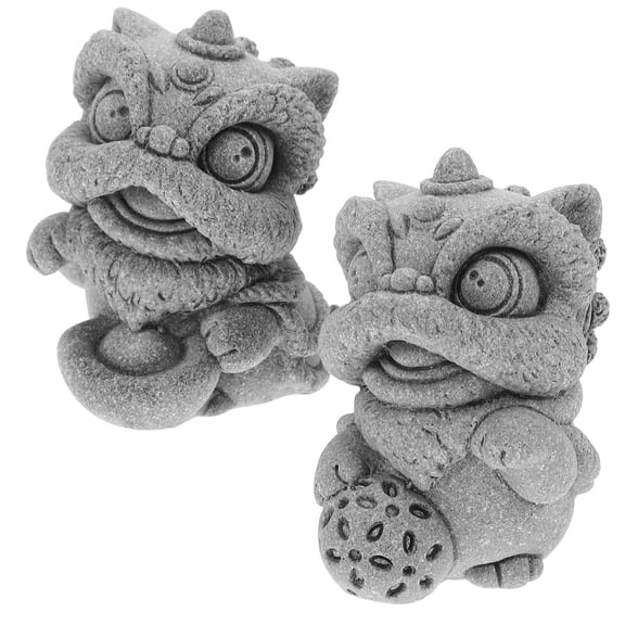 Masteelf 1 Pair Miniature Stone Lion for Bonsai Decorations Fish Tank Statue Garden Lion Figurine Tea Pet Decor Stone Desktop Ornaments