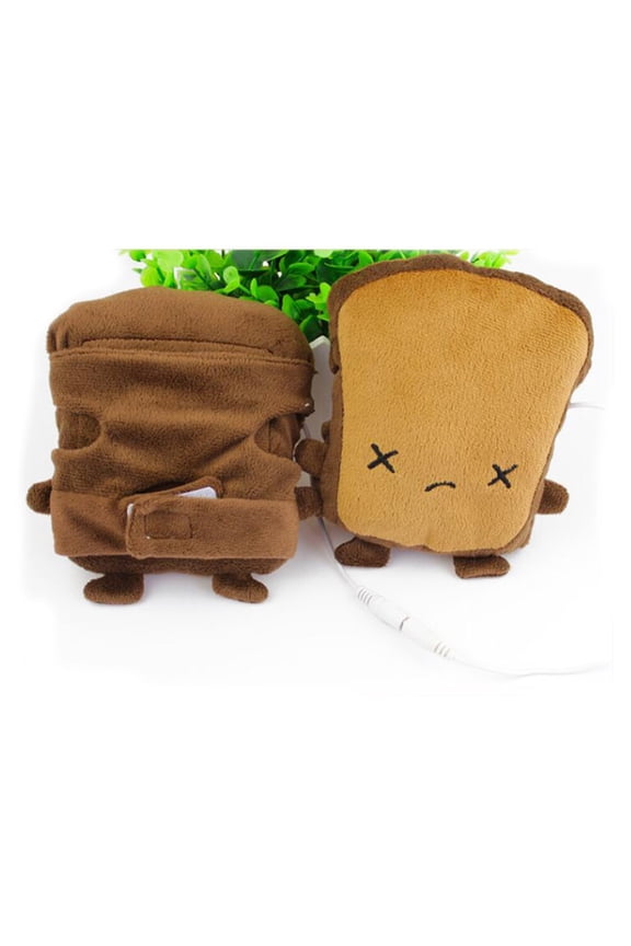 1 Pair Unisex Toast Pattern Gloves Crying Face Hand Warmers Cartoon Half Wearable Fingerless USB Heating Gloves