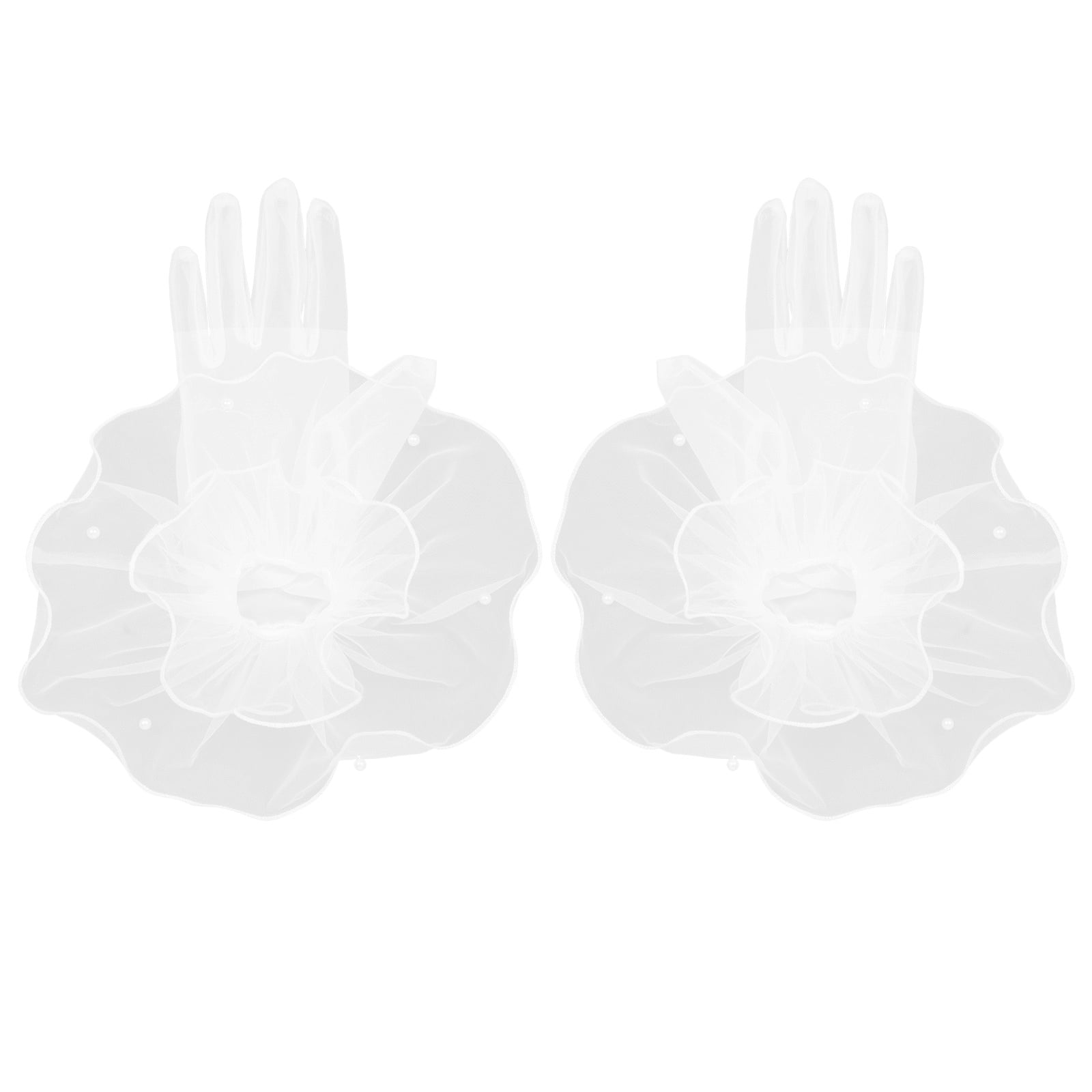 Masteelf 1 Pair Women Mesh Gloves Tea Party Gloves for Women Wedding Short White Dress Glove for Bridal Costume