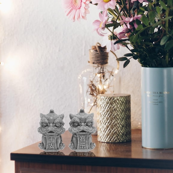 Masteelf 1 Pair of Chinese Sandstone Lion Ornaments Sandstone Small Lion Guardian Statues Bonsai Small Chinese Lion Sculptures Decor