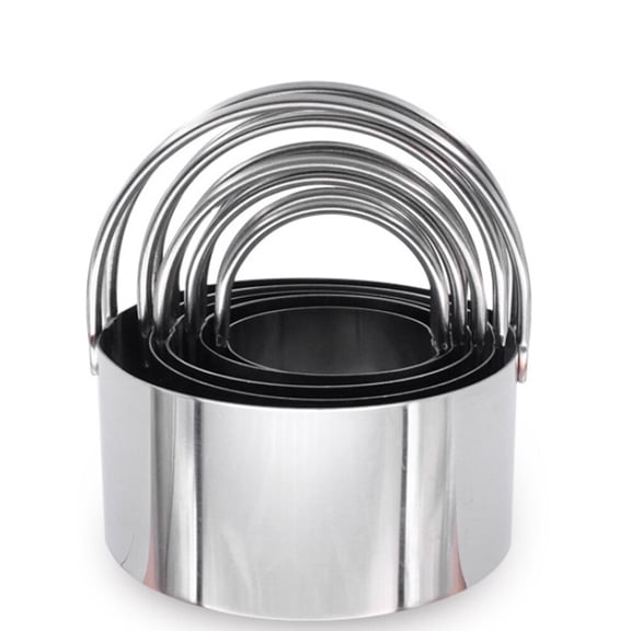 Masteelf 1 Set 5pcs Stainless Steel Cookie Cutter Mousse Ring with Handle Baking Tool Round Shape for Home (Silver)