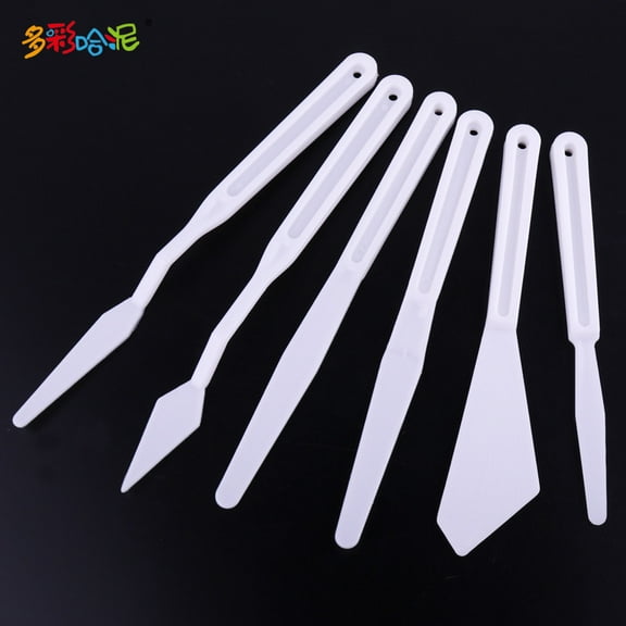 Masteelf 1 Set Artist Paint Spatula Tools Plastic Spatula Set with Long Handle Paste Knives Painting Palette Knives Plastic Painting Palette Cutter