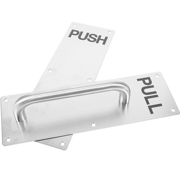 Masteelf 1 Set Commercial Push Pull Door Handle Stainless Steel Door Handle Large Push Pull Handle with Security Plate for Barn and Sliding Doors