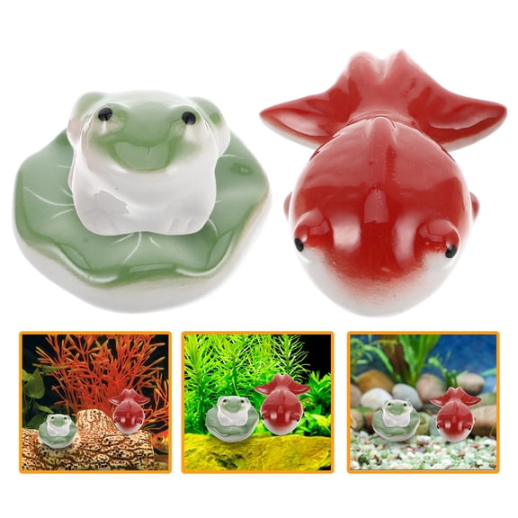 Masteelf 1 Set Decorative Fish Tank Ornaments Floating Fish Frog, and Ceramic Miniature Figurines Pond Aquarium Decoration