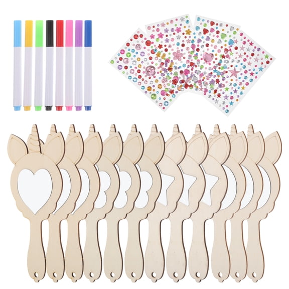 Masteelf 1 Set Diy Wooden Hand Mirror With Unicorn Design Small Wooden Mirror Unfinished Wood Mirrors Wooden Mirrors For Craft Wood Mirrors For Craft