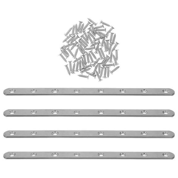 Masteelf 1 Set Flat Mending Plate With Screws Stainless Steel Straight Brackets For Repairing Fixing Wood Furniture Floating Shelves Brackets