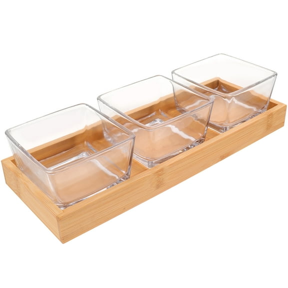 Masteelf 1 Set Glass Serving Dishes Snacks Plate Food Bowls with Bamboo Serving Tray