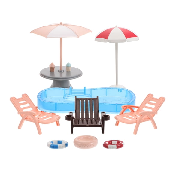 Masteelf 1 Set Miniature Dollhouse Beach Set with Swimming Pool Swim Ring Parasol and Beach Chair Playset for Kids DIY Mini Furniture Portable and for Travel Family Gatherings