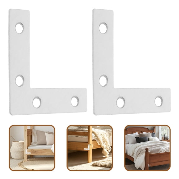 Masteelf Stainless Steel L-Shaped Flat Bracket Set with 4 Holes, Heavy Duty Furniture & Woodwork Connector Plates for Wood Repair and Joining