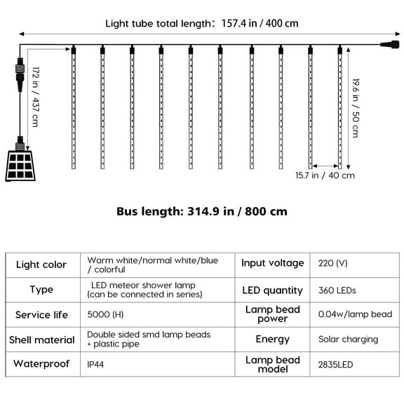 Masteelf 1 Set Tube Lights LED Falling String Lamps Waterproof Garden Light for Christmas Tree Patio Garden Party 50cmx 10 Tubes