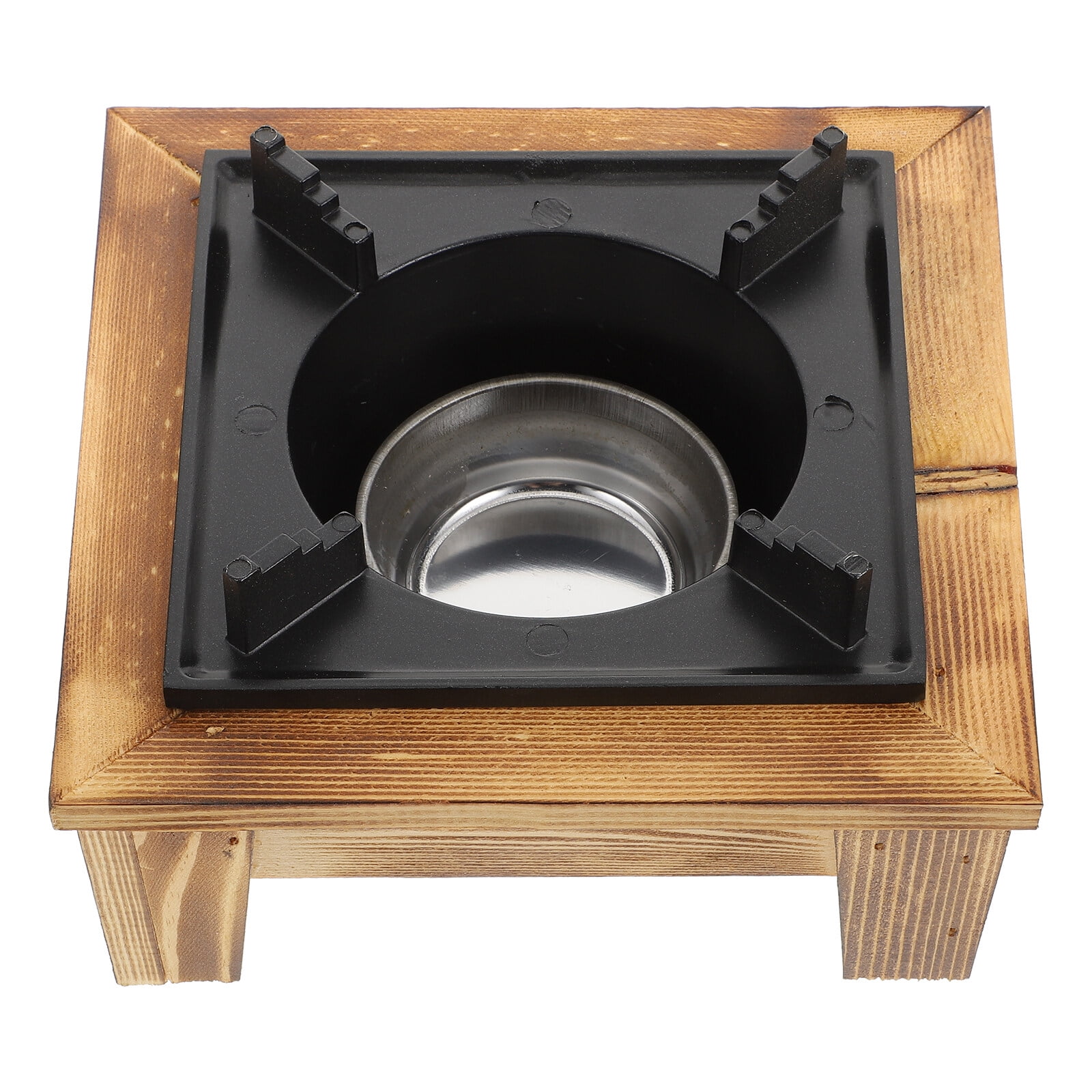 Masteelf Practical Black Synthetic Cooking Alcohol Stove for Kitchen Use with Pine Wood Frame and Design
