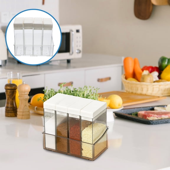 Masteelf 1 Set of Kitchen Spice Storage Box Desktop Multigrid Seasoning Organizer Transparent Plastic Spice Divide Holder