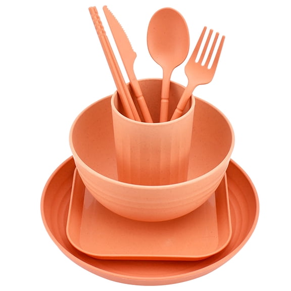 Masteelf Wheat Straw Dinnerware Set - 1 Complete with Bowl, Plate, Cup, Spoon & Chopsticks Tableware