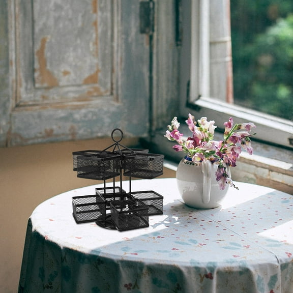 Masteelf 1 Tea Bag Storage Box Iron Wire Kitchen Rotating Organizer Rack for Coffee Creamer Sugar Packets 360 Degree Spinning Carousel for Easy Access  Space Saving