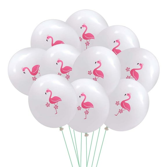 Masteelf 10 Pcs Flamingo Balloons Set 12 Inch Hawaii Summer Printing Balloons Birthday Party Favors Latex Balloons with Pink Ribbon for Wedding Birthday Party Decoration Supplies