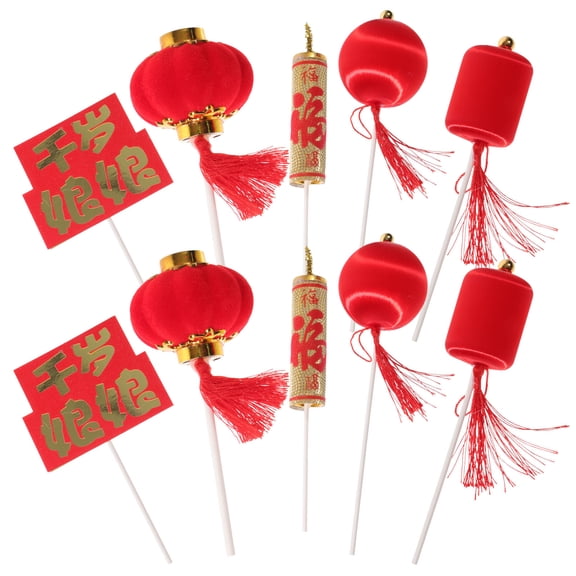 Masteelf 10-Piece Happy New Year Cake Topper Set for Spring Festival Party Decoration