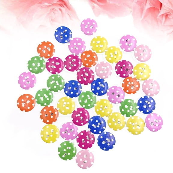 Masteelf 100pcs 13mm Children Cartoon White Painting Colorful 2 Holes Wooden Buttons DIY Decorative Wood Button for Sewing Crafting Clothing(Mixed Color)