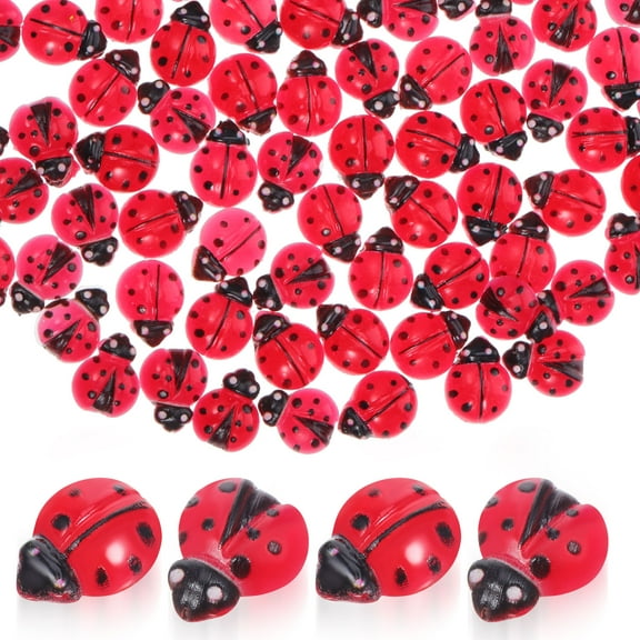 Masteelf 100pcs Mini Ladybug Ornaments Decorative Miniature Animals Resin Figurines Tiny Ladybug Models Fairy Garden Craft Supplies