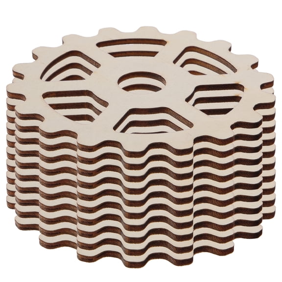 Masteelf 10Pcs Unfinished Wooden Cutouts Novelty Gear Shaped Wood Slices DIY Blank Graffiti Wood Slices
