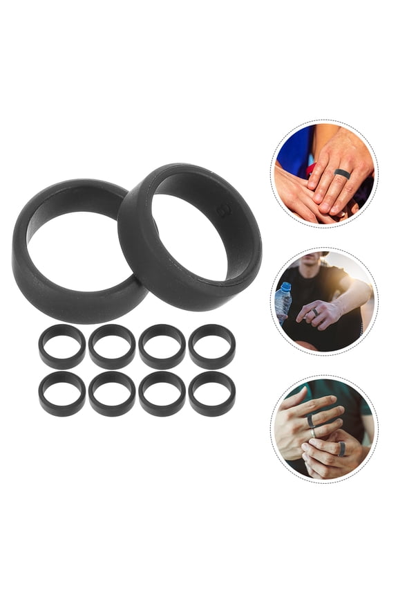 LOLIPPYY Rings Silicone Silicone Rings Black 10Pcs Comfortable Wearing