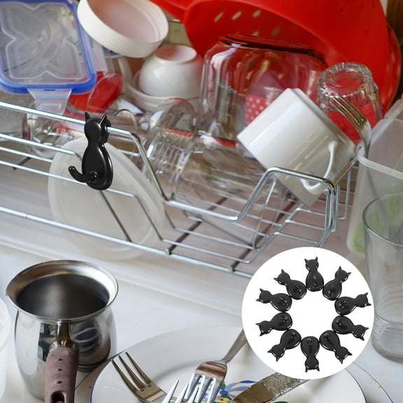 Masteelf 10pcs Add On Hooks Cat Shaped Hooks Connectors Wire Rack Hangers Sink Grid Hanging Hooks For Outdoor Indoor Spoon Pans Pots Bags Tools