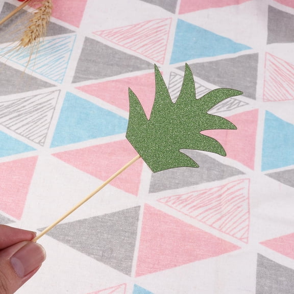 IDEANATEGRATE Fruit Cake Toppers Pineapple Leaf Table Decoration Green Bamboo 10Pack