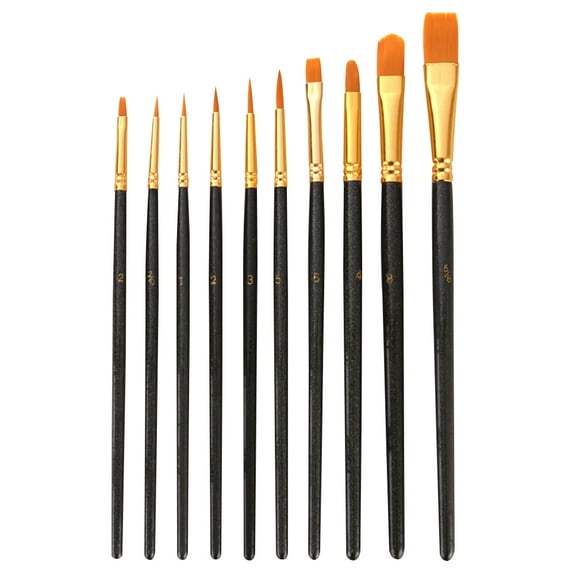 Masteelf 10pcs Nylon Wool Paint Wood Handle Oil Painting Brush Gouache Acrylic Oil Painting Brush for Students Artists Use (Pearlescent Black)
