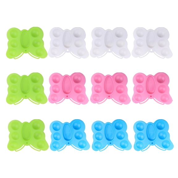 Masteelf 12Pcs Personality Shape Plastic DIY Art Paint Drawing Tray Palette(White Pink Blue and Green)