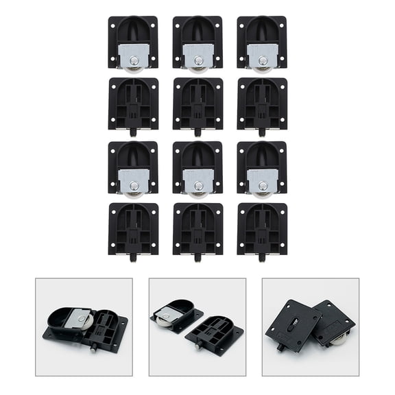 KALLORY 12Sets Sliding Wardrobe Door Pulley Black Plastic Heavy Duty Smooth and Quiet for Home