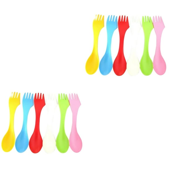 Masteelf 12 pcs 3 in 1 Flatware Set Acrylic Cutlery with Spoon and Fork (Pink White Yellow Red Green Blue)