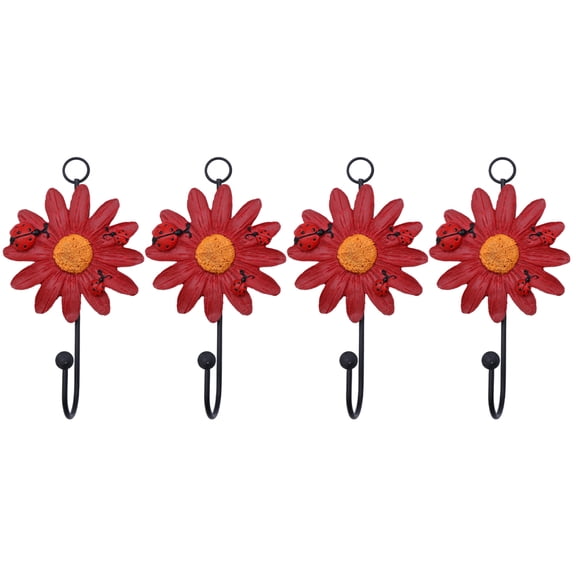 Masteelf 12 pcs Resin Hooks Daisy Decorative Hooks Wall Hooks Wall Hangers Hanging Wall Mounted Key Hook for Home Restaurant (Red)
