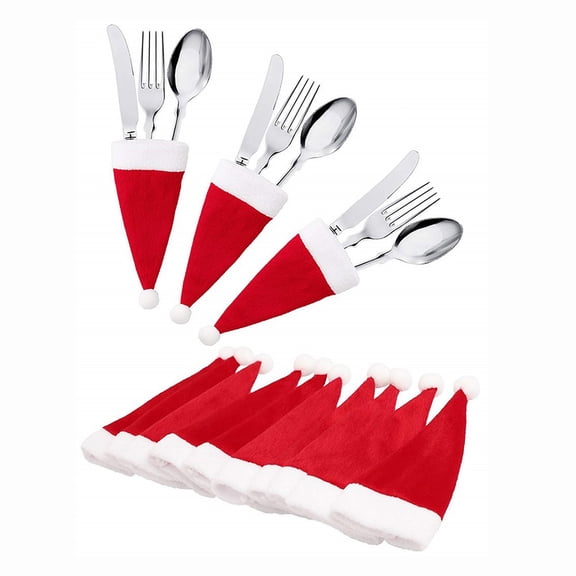KALLORY Fork Organisers Classic Mini Santa Hat Home Decor 12Pcs 5.1x2.4x0.4In