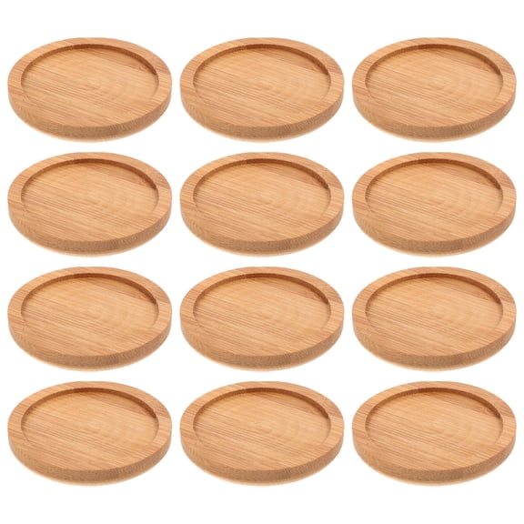 Masteelf 12pcs Bamboo Drink Coasters Round Bamboo Drink Saucers Natural Bamboo Drink Tray Heat Insulated Cup Pads Simple Coasters