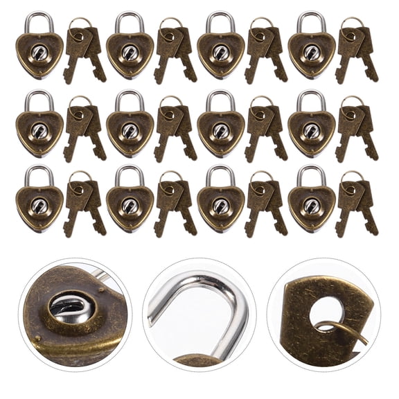 SWETRACE 12Pcs Heart Shaped Padlock with Key for Luggage and Drawers Coffee Iron Security