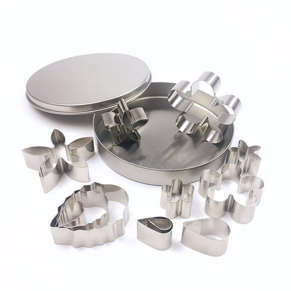 Masteelf 12pcs Stainless Steel Flower Cookie Cutter Set for Creative Cake and Biscuit Decorating Silver