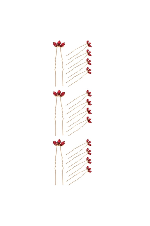 15 pcs Red Rhinestone U Shaped Hair Pins Wedding Bridal Hair Accessories Hair Clips Prom Party Victorian Hair Accessories for Women Girls