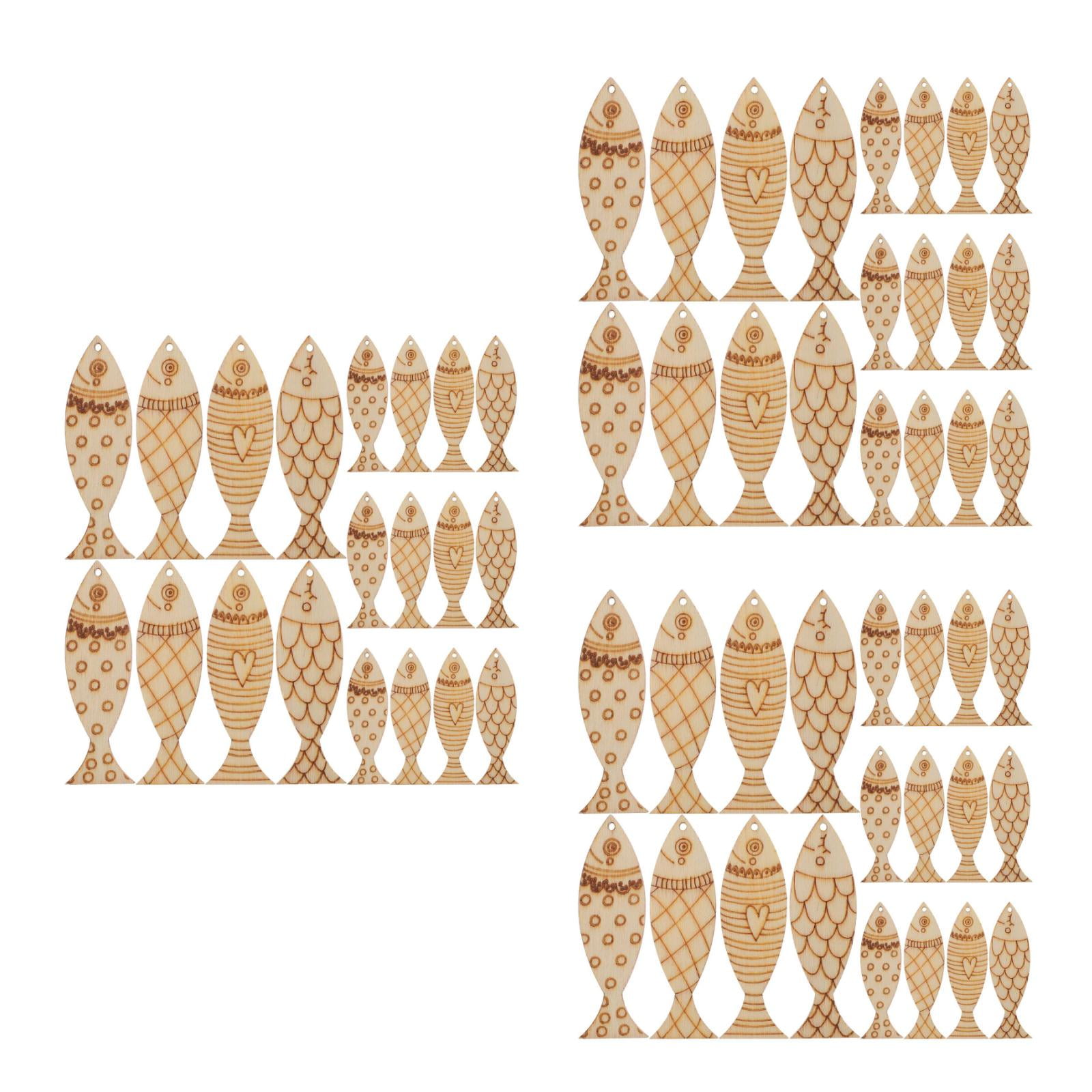 36 PCS DIY Wooden Fish Cutouts - Unfinished Wood Ornaments With Hemp Rope For Craft Painting & Home Decor
