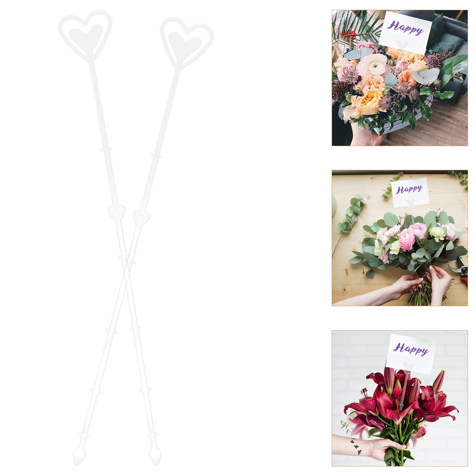 Masteelf 160pcs Heart Shaped Floral Picks Plastic Flower Stems Card Holders for Crafts and Decorations