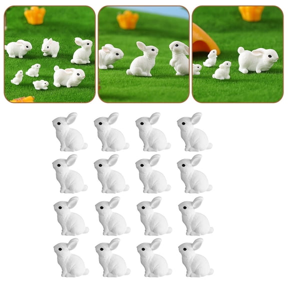 Masteelf 16-Piece White Resin Bunny Figurines Set Miniature Animal Statues for Home Decor and Garden Landscape Decoration