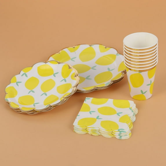 Masteelf 16pcs Yellow Paper Disposable Party Tableware Stylish Design for Birthdays Weddings Family Gatherings 25*25cm