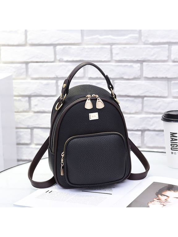 Mini PU Backpack Small Casual Daypack Shoulder Bag Handbag for School, Shopping, Travel in Black
