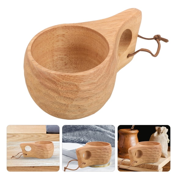 Masteelf 1Pack Wooden Milk Cup Brown Color and Rubber Wood Material for Tea and Coffee Lovers