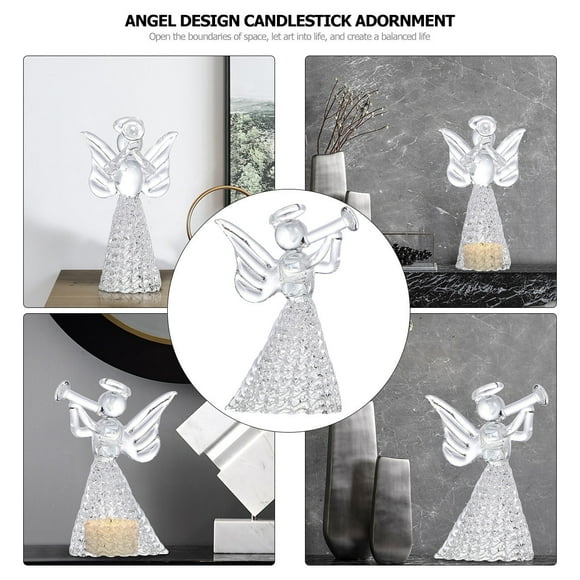 Masteelf 1Pc European Style Angel Glass Sculpture Crystal Candleholder Cafe Candlestick