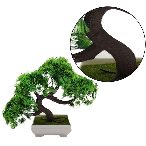 Masteelf 1Pc Simulation Pine Greeting Guests Potted Plant Fake Bonsai Guest-Greeting Pine Tree Mini Green Plant Desktop Decoration for for Home Office Hotel (Green)