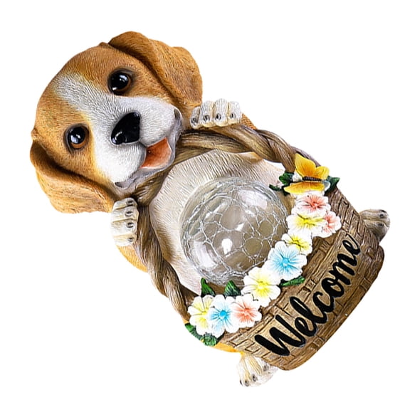 Masteelf Chic Resin Dog with Flower Basket Adornment Solar Powered Outdoor Decor 1 Pc