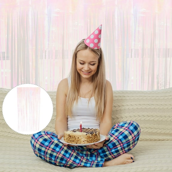 Masteelf 1Pcs Colorful Fringe Curtains Transparent PET Backdrop for Room and Shop Decoration