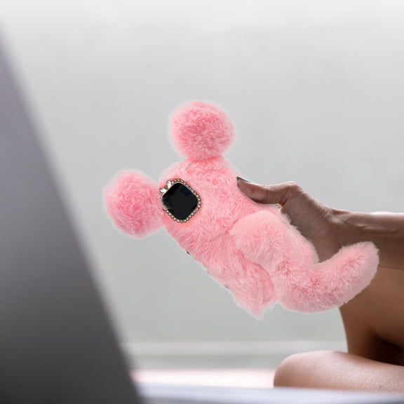 SWETRACE Bunny Ears Phone Case Plush Pink 1Pcs 10.2X6.7X0.8In