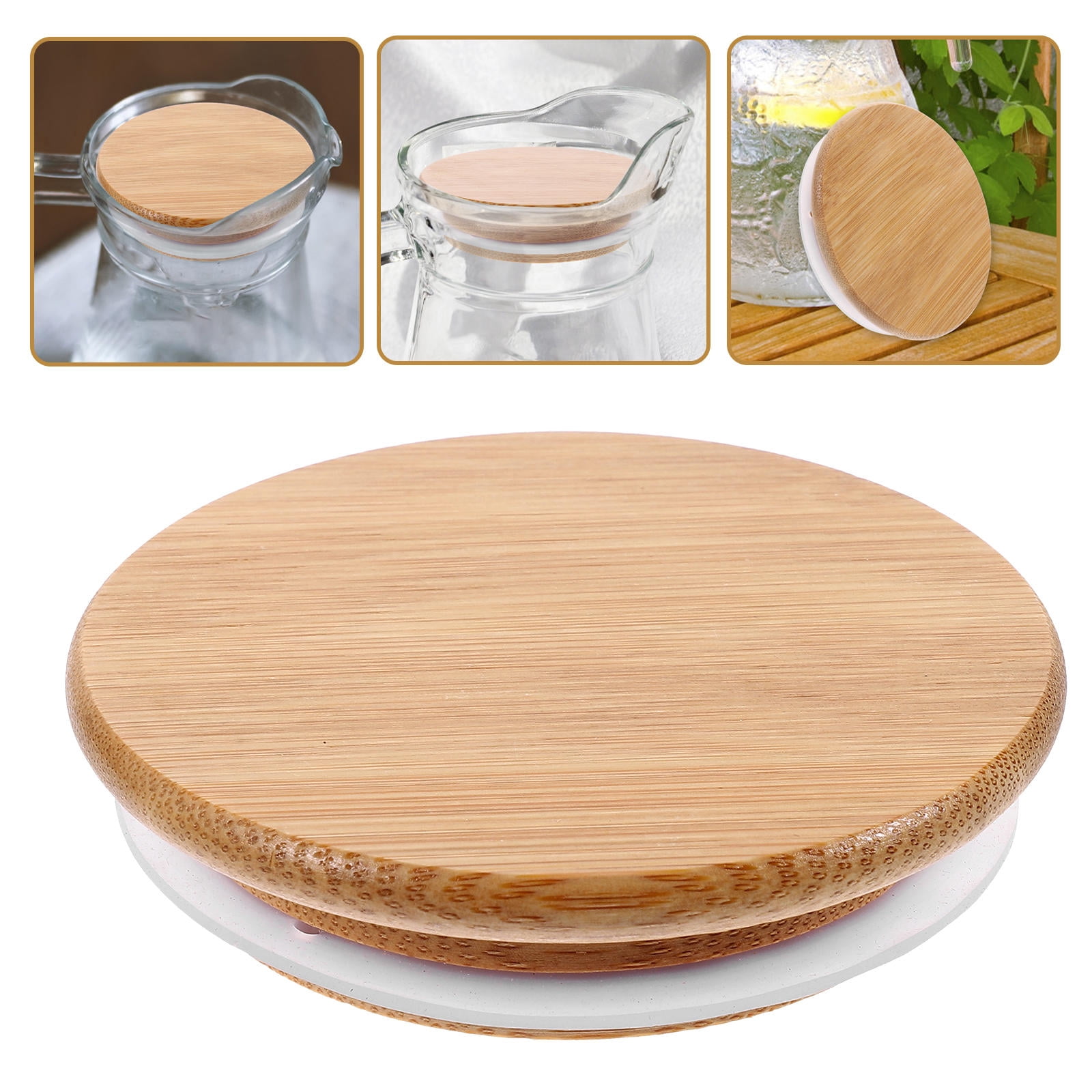 Masteelf 1Pcs Water Pitcher Lid Round Bamboo and Stainless Steel ...